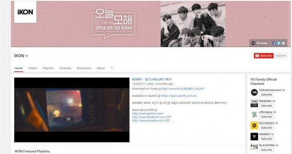 iKON vừa cán mốc hơn 1 triệu subscribe trên Youtube