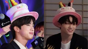 Jin (BTS) đưa mũ chúc mừng sinh nhật cho Soobin (TXT)