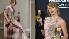 Dù đã rất cẩn thận nhưng Taylor Swift vẫn bị soi ra khoảnh khắc lộ hàng vì váy xẻ quá cao