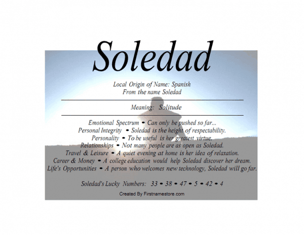  ý nghĩa của từ "Soledad"