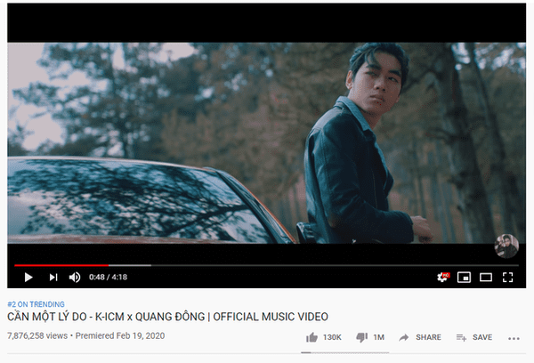 MV Cần một lý do của K-ICM đạt 1 triệu dislike