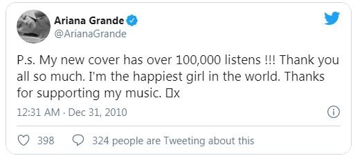 Ariana Grande vô cùng phấn khích khi bản cover 'Love the Way You Lie' được nhiều người nghe