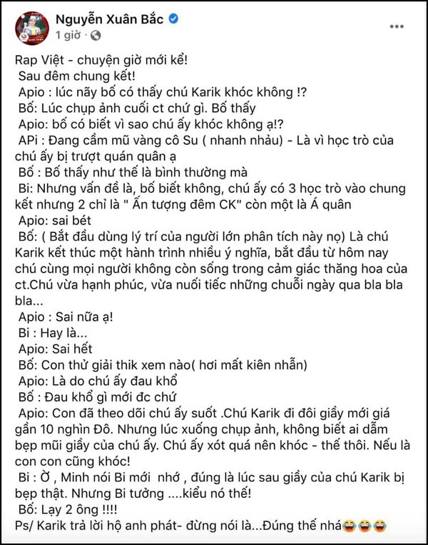 nguyên nhân thật sự khiến Karik khóc nức nở ở hậu trường Rap Việt 2