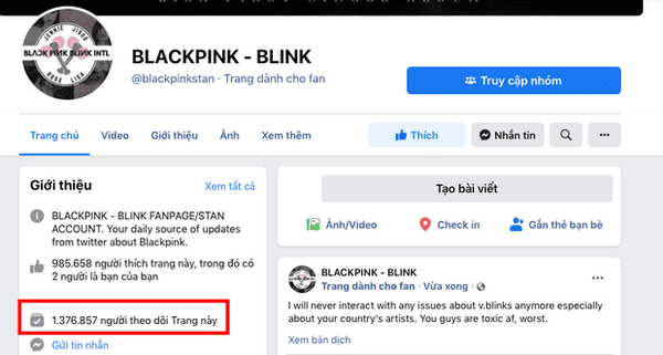 Fanpage quốc tế với hơn 1,3 triệu lượt thích của Black Pink chỉ ...