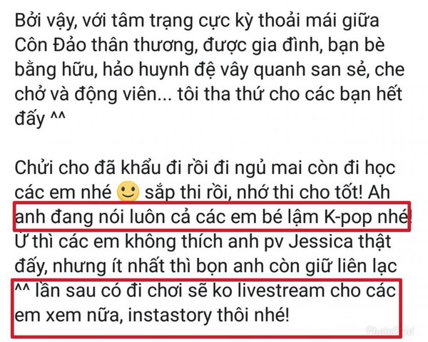 dòng trạng thái miệt thị fan Kpop của Rocker Nguyễn