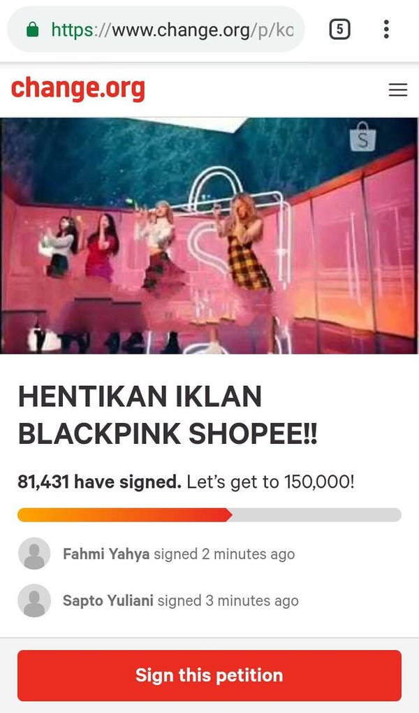 người dân Indonesia ký tên kêu gọi tẩy chay quảng cáo Shopee của Black Pink