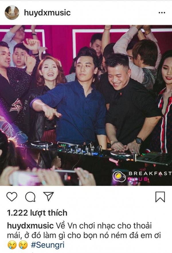 Huy DJ công khai ủng hộ Seungri (Big Bang)